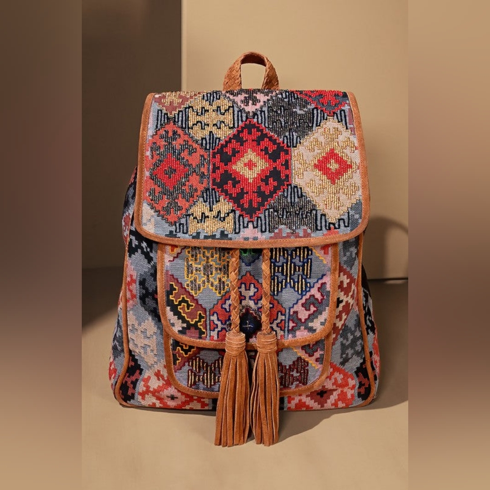 Embroidered Backpack - Unique Artisan Embellished Ethnic Look -Fully Fine Cotton - Picture 15 of 16